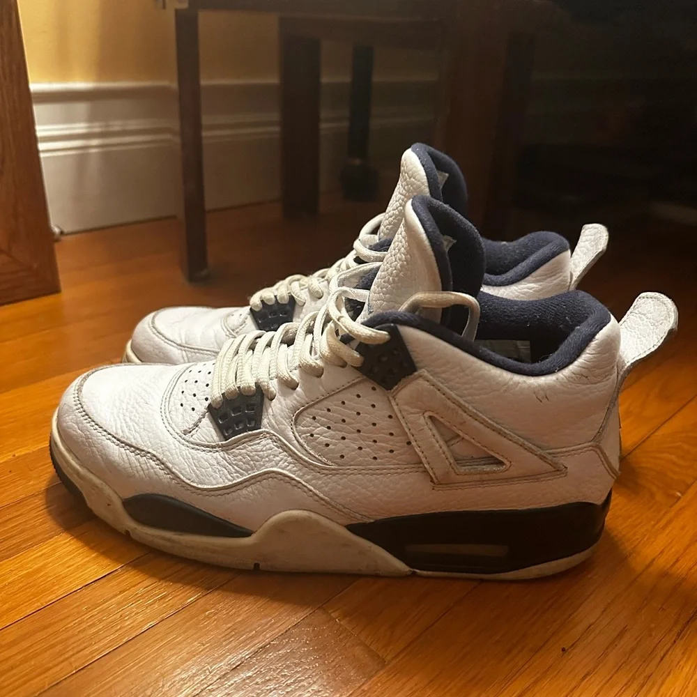 Air Jordan 4 White and Blue Sneakers - Picture 4 of 5